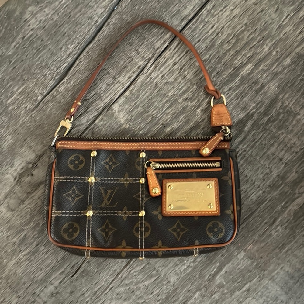 Louis Vuitton Brown Monogram Riveting Pochette with Gold Plate